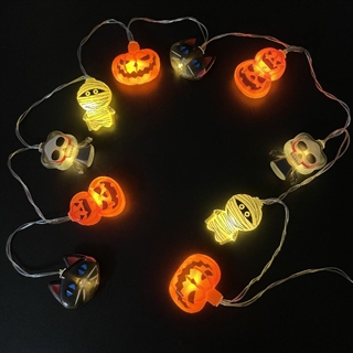 Halloween lyskæde med græskar, skeletter, katte og mumier - 1,5 m 10 lys